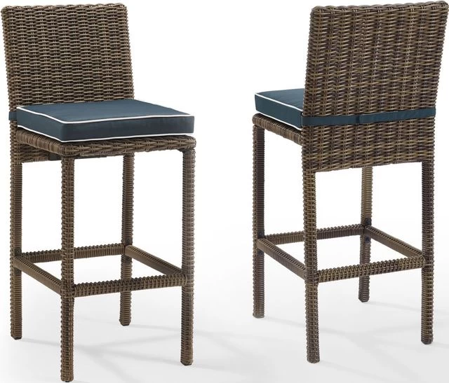 Crosley Furniture® Bradenton 2-Piece Navy Outdoor Wicker Bar Height Stool Set - Image 2