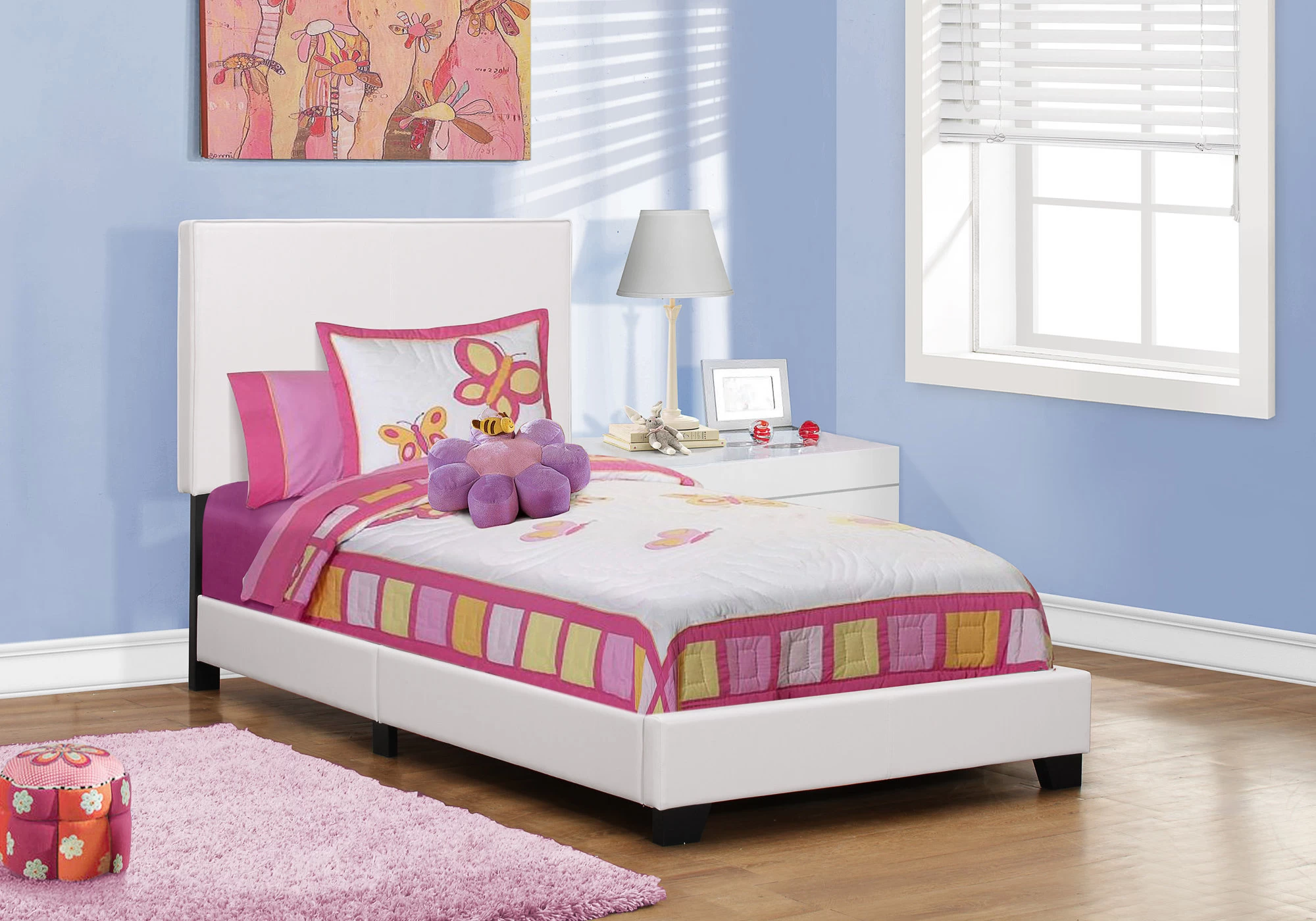 Monarch Specialties Bed, Twin Size, Platform, Bedroom, Frame, Upholstered, Pu Leather Look, Wood Legs, White, Transitional - Image 5