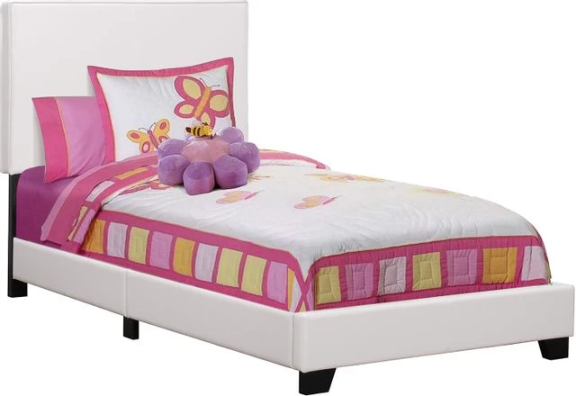 Monarch Specialties Bed, Twin Size, Platform, Bedroom, Frame, Upholstered, Pu Leather Look, Wood Legs, White, Transitional