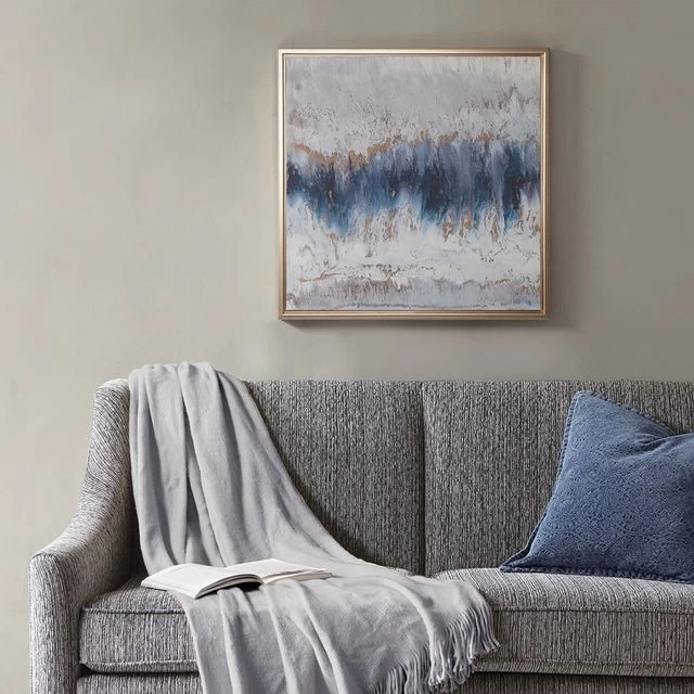 Olliix By Madison Park Blue/Grey Blue Embrace Framed Canvas With Gel Coat And Gold Foil - Image 2