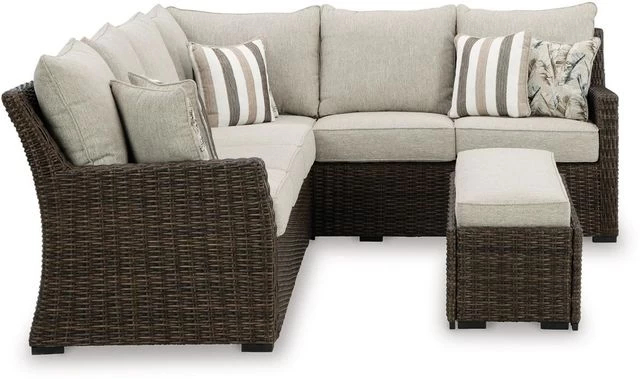 Signature Design By Ashley® Brook Ranch Set Of 3 Brown Outdoor Sofa Sectional/Bench With Cushion - Image 2