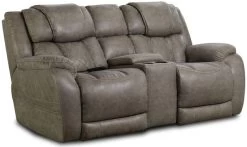 HomeStretch Custom Comfort Mushroom Power Reclining Loveseat With Console