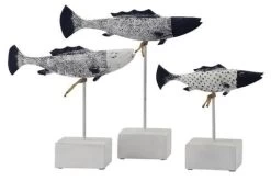 Crestview Collection Antique Set Of 3 Black/White Fish Statues