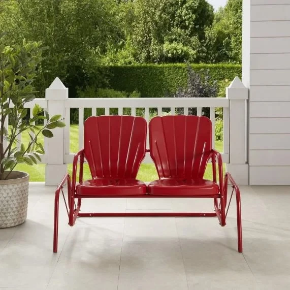 Crosley Furniture® Ridgeland Bright Red Gloss Outdoor Metal Loveseat Glider - Image 5