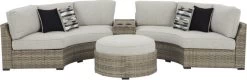 Signature Design By Ashley® Calworth 4-Piece Beige Outdoor Sectional Set With Ottoman