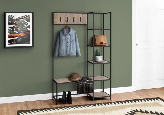 Monarch Specialties Bench, Entryway, Hallway, Storage, Organizer, Coat Rack, Hall Tree, Metal, Laminate, Brown, Black, Contemporary, Modern - Image 4
