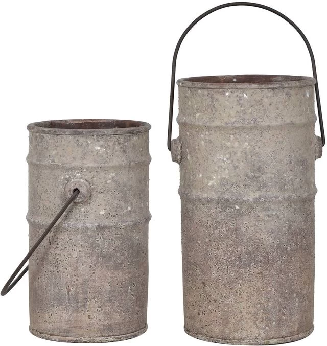 Crestview Collection 2-Piece Gray Antique Concrete Water Pail Set