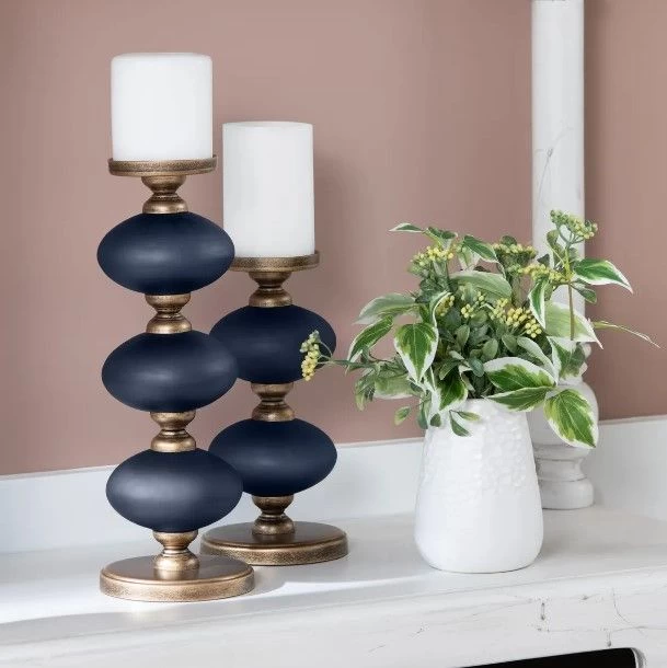 Crestview Collection Adair Blue/Gold Candleholder - Image 3