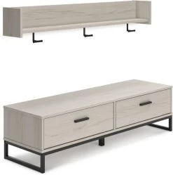 Signature Design By Ashley® Socalle Natural Storage Bench With Coat Rack