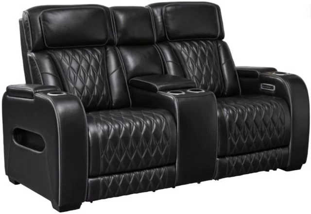 Signature Design By Ashley® Boyington Black Power Reclining Loveseat With Console