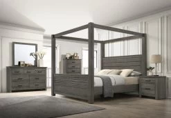 LIfestyles King Grey Canopy Storage Bedroom Group With Free Mattress Credit