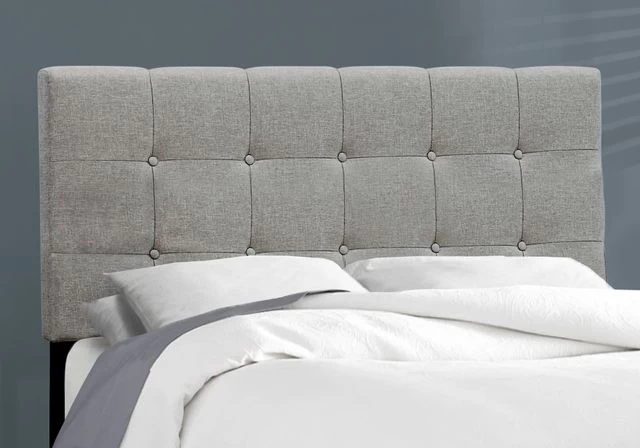 Monarch Specialties Bed, Full Size, Platform, Bedroom, Frame, Upholstered, Linen Look, Wood Legs, Grey, Transitional - Image 4