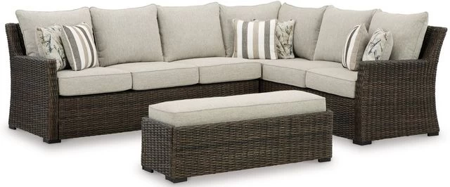 Signature Design By Ashley® Brook Ranch Set Of 3 Brown Outdoor Sofa Sectional/Bench With Cushion