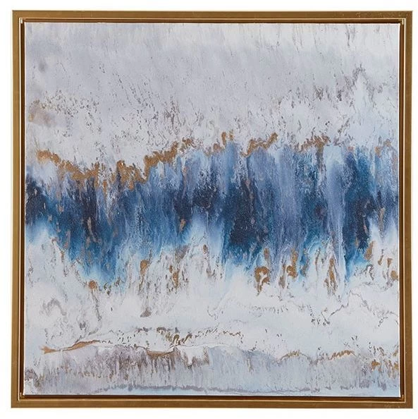 Olliix By Madison Park Blue/Grey Blue Embrace Framed Canvas With Gel Coat And Gold Foil