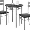 Monarch Specialties Dining Table Set, 3Pcs Set, Small, 30" Round, Kitchen, Metal, Laminate, Black, Grey, Contemporary, Modern