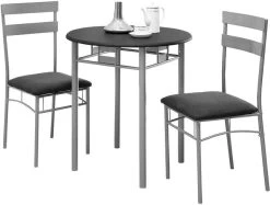 Monarch Specialties Dining Table Set, 3Pcs Set, Small, 30" Round, Kitchen, Metal, Laminate, Black, Grey, Contemporary, Modern