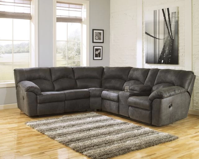 Signature Design By Ashley® Tambo 2-Piece Pewter Reclining Sectional - Image 2