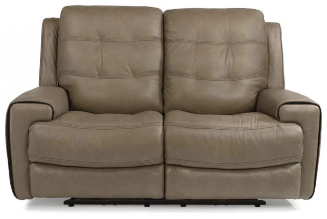 Flexsteel® Wicklow Leather Khaki Power Reclining Loveseat