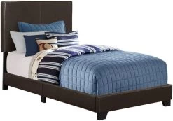 Monarch Specialties Bed, Twin Size, Platform, Bedroom, Frame, Upholstered, Pu Leather Look, Wood Legs, Brown, Transitional