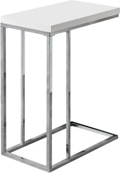 Monarch Specialties Accent Table, C-Shaped, End, Side, Snack, Living Room, Bedroom, Metal, Laminate, Glossy White, Chrome, Contemporary, Modern