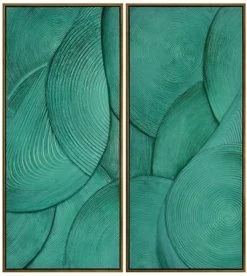 Crestview Collection Emerald Spirals 2-Piece Dark Green/Gold Wall Art Set