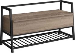 Monarch Specialties Bench, Entryway, Hallway, Storage, 42" Rectangular, Metal, Laminate, Brown, Black, Contemporary, Modern
