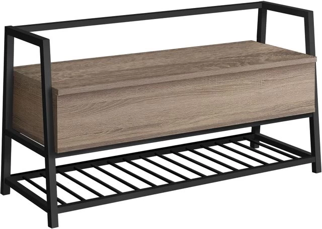 Monarch Specialties Bench, Entryway, Hallway, Storage, 42" Rectangular, Metal, Laminate, Brown, Black, Contemporary, Modern