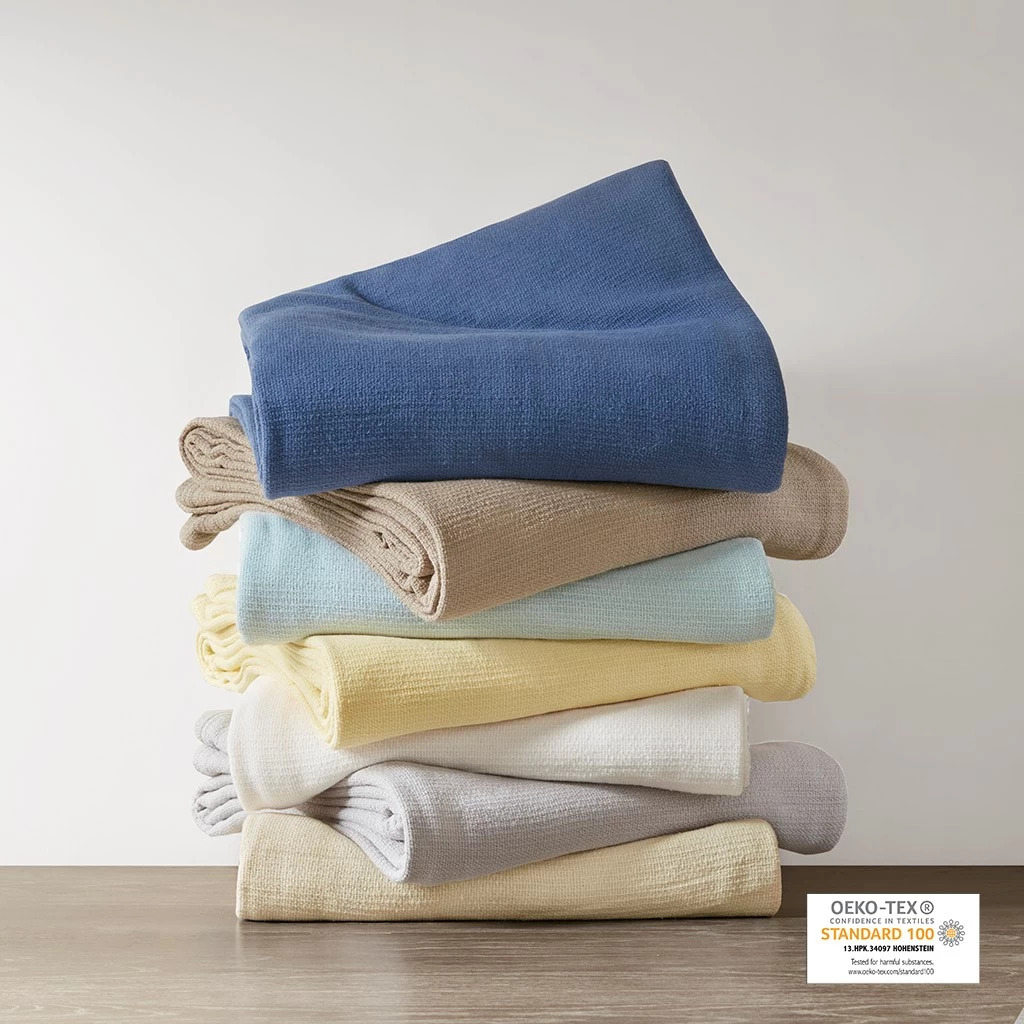 Olliix By Madison Park Freshspun Basketweave Blue Full/Queen Cotton Blanket - Image 5