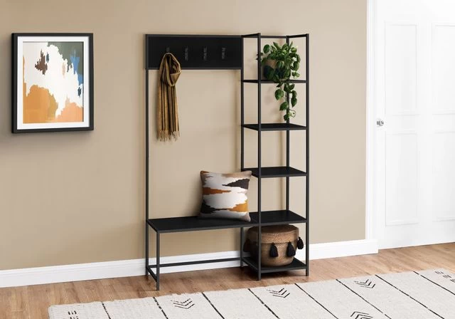 Monarch Specialties Bench, Entryway, Hallway, Storage, Organizer, Coat Rack, Hall Tree, Metal, Laminate, Black, Contemporary, Modern - Image 3