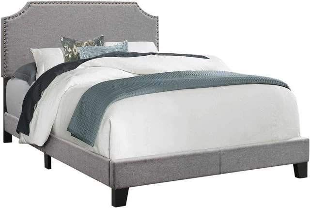 Monarch Specialties Bed, Full Size, Platform, Bedroom, Frame, Upholstered, Linen Look, Wood Legs, Grey, Chrome, Transitional - Image 3