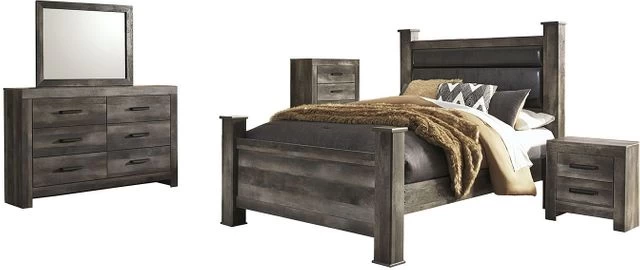 Signature Design By Ashley® Wynnlow 3pc Rustic Gray Queen Upholstered Poster Bedroom Set P73783461 - Image 2