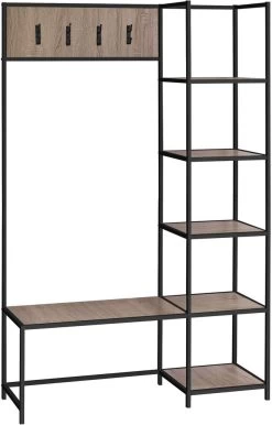 Monarch Specialties Bench, Entryway, Hallway, Storage, Organizer, Coat Rack, Hall Tree, Metal, Laminate, Brown, Black, Contemporary, Modern