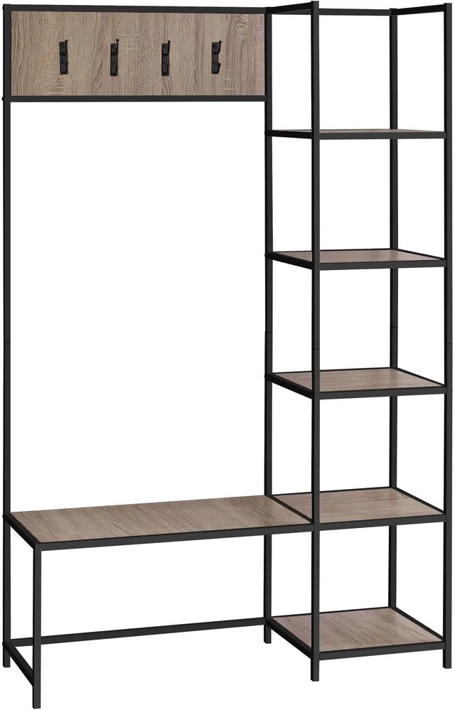 Monarch Specialties Bench, Entryway, Hallway, Storage, Organizer, Coat Rack, Hall Tree, Metal, Laminate, Brown, Black, Contemporary, Modern