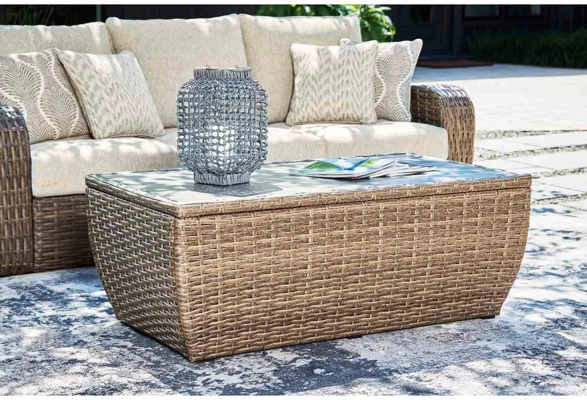 Signature Design By Ashley® Sandy Bloom Beige Outdoor Coffee Table - Image 5