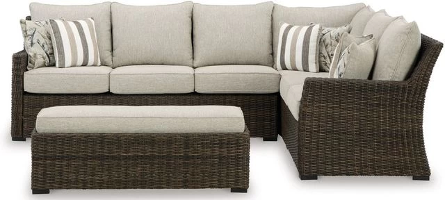 Signature Design By Ashley® Brook Ranch Set Of 3 Brown Outdoor Sofa Sectional/Bench With Cushion - Image 4