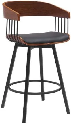 Armen Living Athena Black/Walnut Swivel Bar Stool