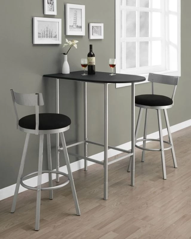 Monarch Specialties Home Bar, Bar Table, Bar Height, Pub, 36" Rectangular, Small, Kitchen, Metal, Laminate, Black, Grey, Contemporary, Modern - Image 4