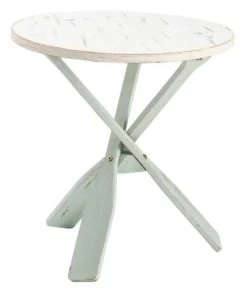 Crestview Collection Chesapeake Distressed White Accent Table With Distressed Aqua Base