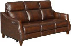 Steve Silver Co. Akari English Chestnut Dual-Power Recliner Sofa With Dropdown Console