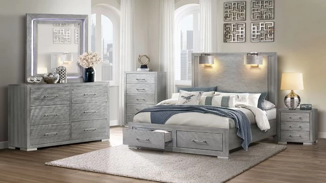 Global Furniture Tiffany Silver King 3pc Storage Bedroom Group