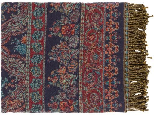 Surya Boteh Navy/Bright Red 50"x60" Throw Blanket