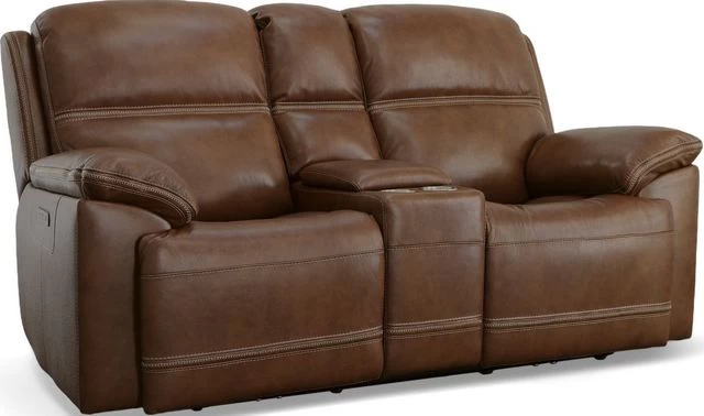 Flexsteel® Jackson Whiskey Power Reclining Loveseat With Console And Power Headrests