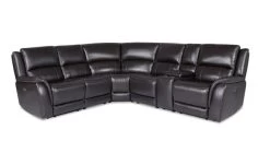 Manwah Espresso Leather 6pc Power Reclining Sectional