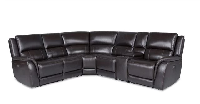 Manwah Espresso Leather 6pc Power Reclining Sectional