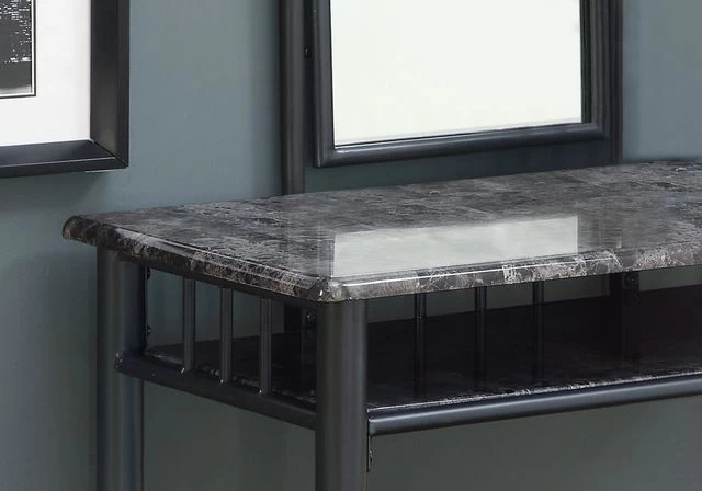 Monarch Specialties Vanity Set, Set Of 2, Makeup Table, Organizer, Dressing Table, Bedroom, Metal, Laminate, Grey Marble Look, Black, Transitional - Image 2