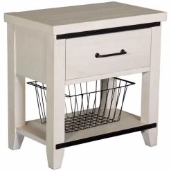 White Single Drawer Nighstand With Rustic Metal Accents