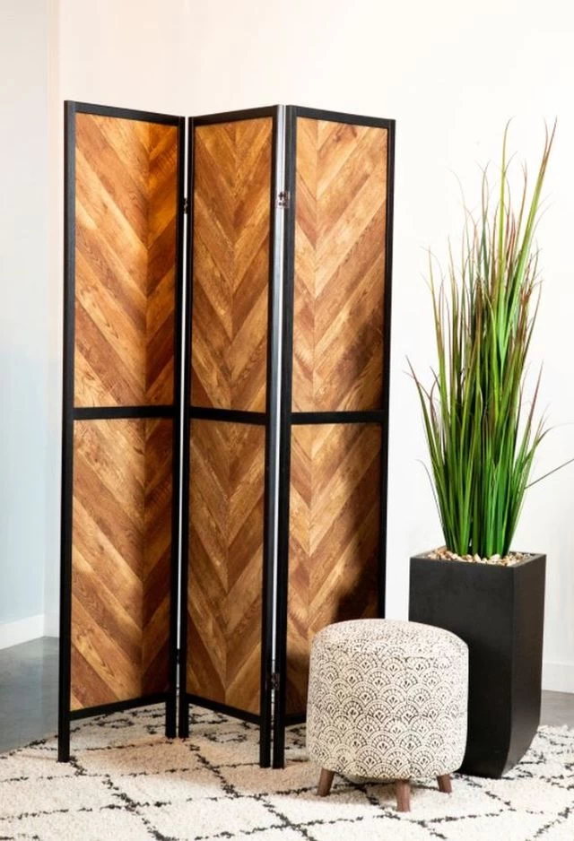 Coaster® Marlene Rustic Tobacco/Black Herringbone Pattern 3-Panel Screen - Image 2