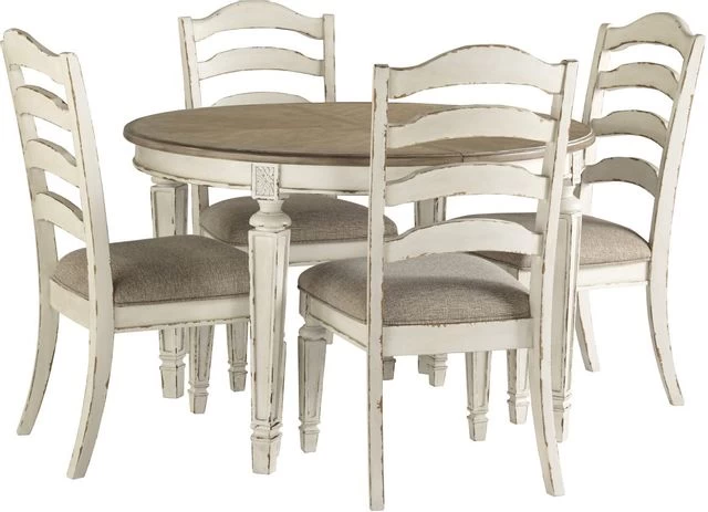 Signature Design By Ashley® Realyn 5-Piece Chipped White Oval Dining Room Table Set P54806466