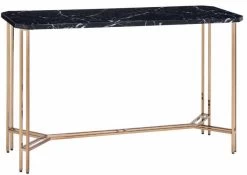 Steve Silver Co. Daxton Black Faux-Marble Top Sofa Table With Golden Champagne Base